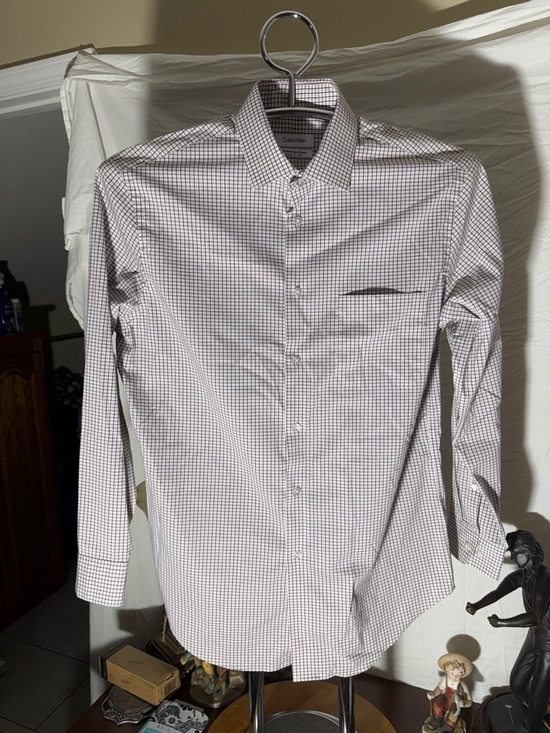 Calvin Klein Other - Calvin Klein Men's White and Brown Windowpane Dress Shirt